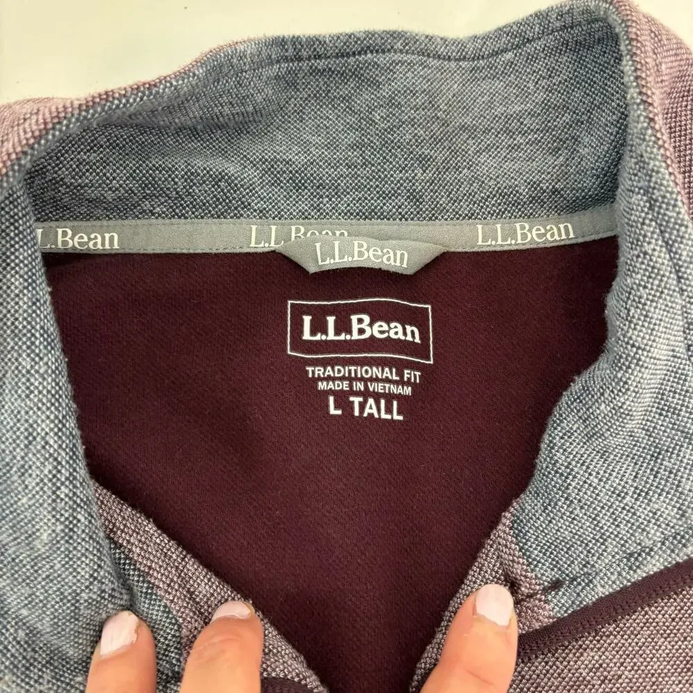 LL Bean Mens Comfort Stretch Pique Quarter Zip Long Sleeve Pullover L Tall